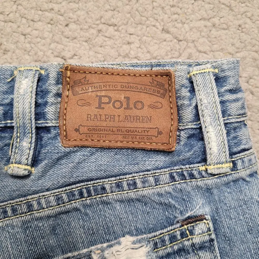 Polo Ralph Lauren Jeans 38x30 Blue Thompson Relaxed Straight Leg‎ Distressed